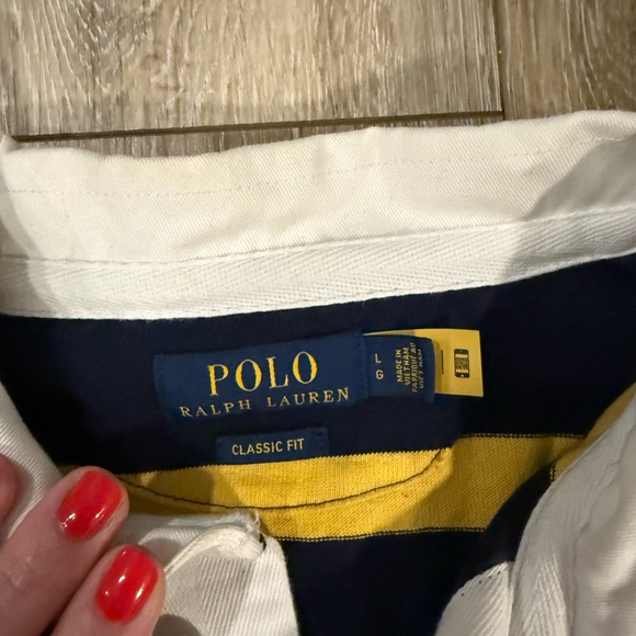 Striped Navy and Yellow Polo Shirt - Picture 2 of 3